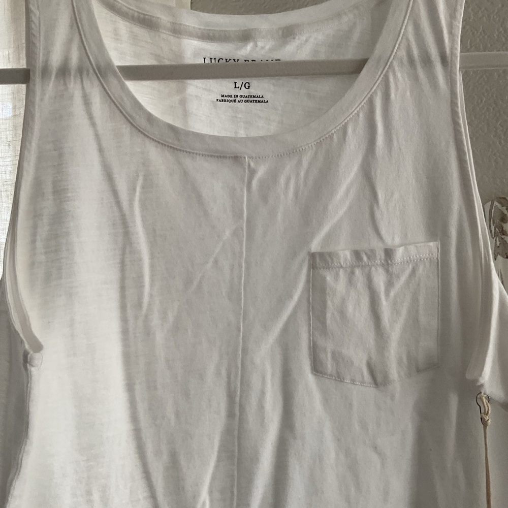 Lucky Brand White Scoop Neck Tank with Chest Pocket - Picture 2 of 4